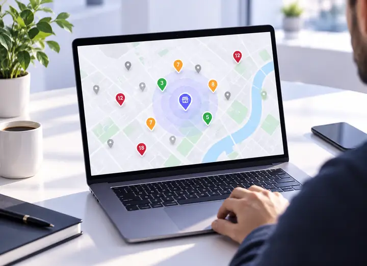 Localo local ranking map with business profile positions and competitor markers